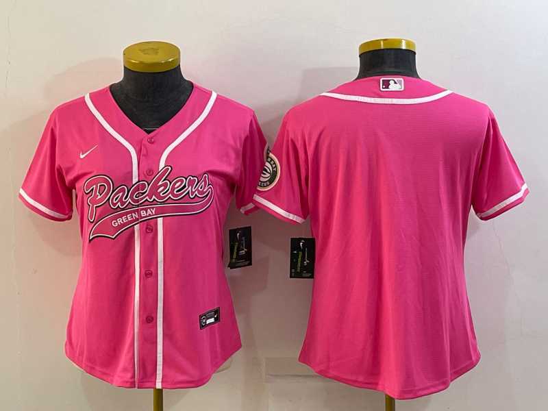 Womens Green Bay Packers Blank Pink With Patch Cool Base Stitched Baseball Jersey